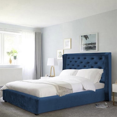 In House Lychee Velvet Bed Frame - Single - 200x90 cm - Dark Blue