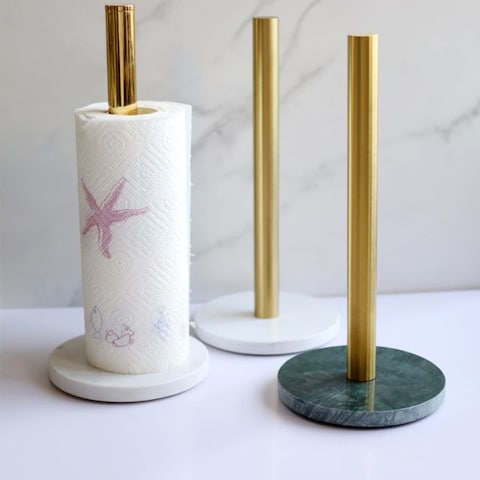 1CHASE&reg; Gold Paper Tissue Towel Holder with Marble Base for Standard and Jumbo Size Tissue Roll for kitchen Bedroom,Bathroom and Hallways