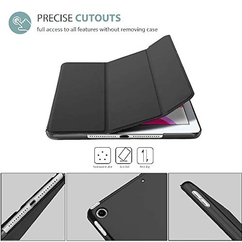 Trands iPad 10.2 Inch Ultra Slim Case Fold Cover Auto Sleep And Wake Folio Back Case 10.2 Inches Trifold Stand Cover CC8929, Black