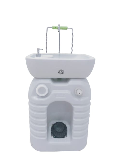 Portable Camping Hand Wash Sink Foot Pump With 45L Water Tank Wheels Dispenser Adjustable Height Size