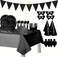 Party Time 110pcs Black Party Supplies Disposable Paper Dinnerware Set Serves 12 guest Black Paper Plates Napkins Cups Spoon &amp; Fork Hats Banner Table Cover Silver Party Sets for Wedding Birthday Gradu