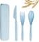 PrecisionWare Reusable Travel Utensils Set With Case, Wheat Straw Portable Knife Fork Spoons Tableware, Eco-Friendly BPA Free Cutlery For Kids And Adults As Travel, Blue - Set Of 3