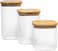 Cuisine Art Square Glass Storage Jars with Bamboo Wood Lids -Set of 3 Transparent Borosilicate Airtight Glass Container, for Storing Kitchen Food, Grains, Coffee Beans, Tea 650+1020+1300ML
