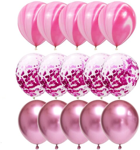 Party Time 15 Pieces Set Chrome Latex Confetti Balloons 12 Inches for Birthday Party | Wedding Decoration, Anniversary, Bridal and Baby Shower (Pink)