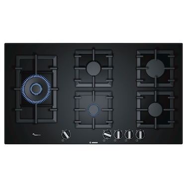 Bosch Serie 6, 90 Cm, Built In, 5 Gas Burners Gas Hob, Black Finish, PPS9A6B90M, 1 Year Warranty