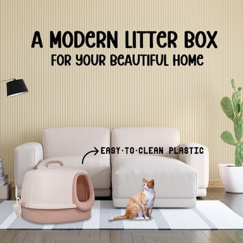 Cat Litter Box With Cat Litter Scoop, Large Indoor Cats Toilet , Easy Clean &amp; Deodorant Filter, Portable Cat Litter with Pedal Design (Pink)