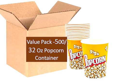 Lavish 500-Pack Pop Corn Cup 32oz Disposable Leak-Free Stackable Paper Popcorn Cups Buckets Boxes Containers For Kids Party, Birthday