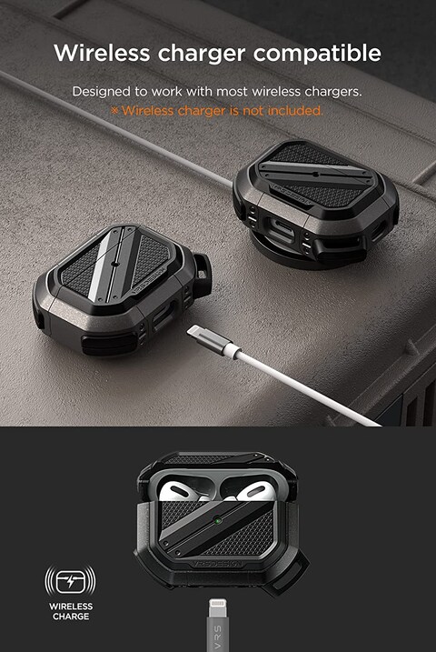 VRS Design Terra Guard Ultimate for Airpods Pro 2nd Generation case (2022) Airpods Pro 2 case cover with Carabiner - Metal Black