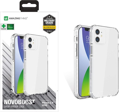 Amazing Thing NOVOBOOST Drop Proof Anti Microbial designed for iPhone 12 Mini case/cover (5.4 inch) - Clear