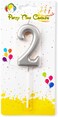 Party Time Silver Number 2 Birthday Candle Kids Adult Birthday Cake Decoration - Number Candle For Anniversary, Valentines Birthday Candle Cake Topper