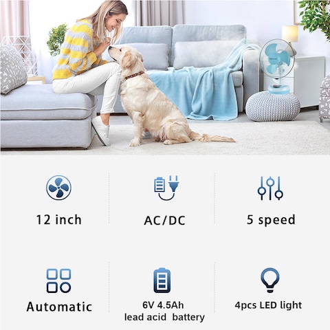 Rechargeable Oscillating Fan 5 Speed Fan 12inch 22W