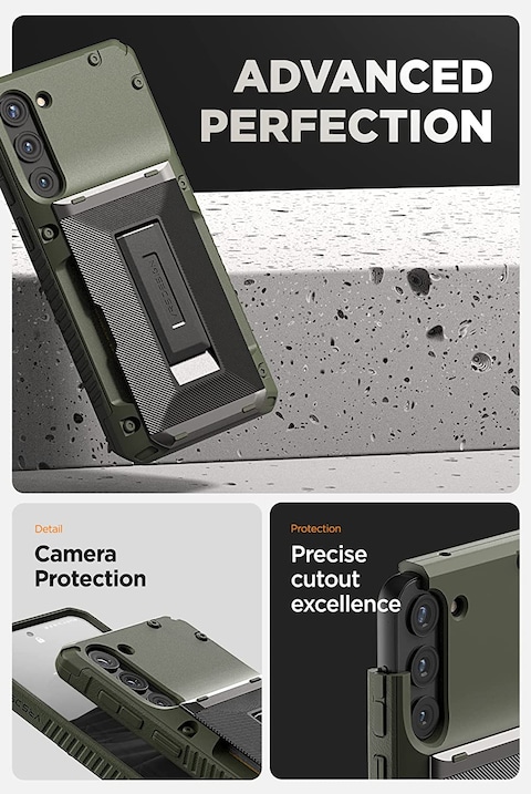 VRS Design Damda Glide Hybrid for Samsung Galaxy S23 PLUS case cover wallet (2023) [Semi Automatic] slider Credit card holder Slot [3-4 cards] &amp; Kickstand - Green Groove