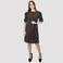 KIDWALA Size M, Women'S Short Floral Print Dress, Puff Sleeves Black Dress, Elbow Sleeve Length, Tear Drop String Back Neckline With Front Round Neckline, Evening Ladies Dress