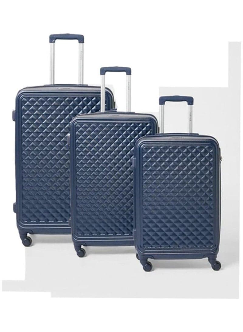 Buy Partner 3-Piece Textured Checkered Luggage Trolley Set, Blue Online ...