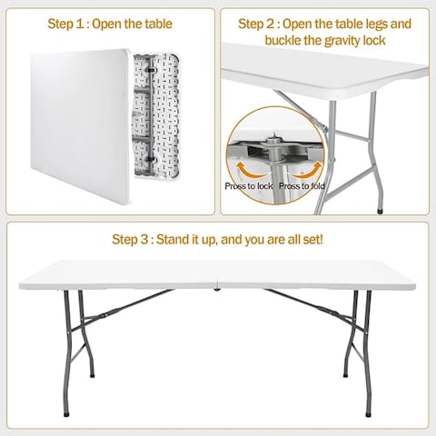 HEXAR&reg; Heavy Duty Multipurpose Camping Table Portable Folding Table Picnic Dining table Centerfold Ideal for Crafts Outdoor Events Lightweight and Durable Table with Carry Handle (L152 W70 H74 CM)