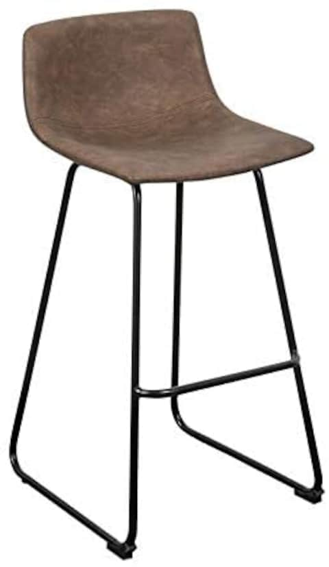 LANNY Leather Bar Stools Brown Office Cocktail High Chair Height for Pub Coffee Home Dinning Kitchen T10002 with Back and Footrest Modern