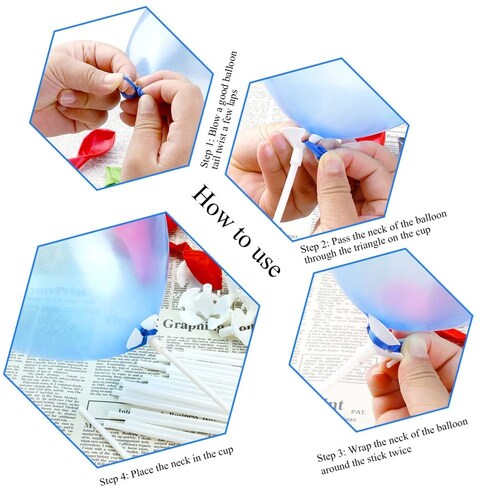 Party Time 200-Pieces 42cm White Balloon Sticks Holders with Cups for Wedding, Party, Holidays, Anniversary Birthday Decoration - Party Supplies