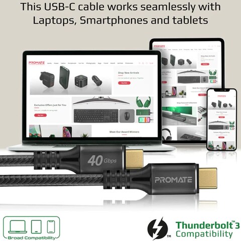 Promate POWERBOLT240-2M 240W Super Speed Fast Charging USB-C Cable 2 Meter