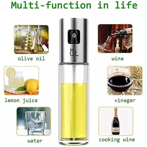 Oil Spray Dispenser, Leak Proof Stainless Steel Olivia Oil Transparent Bottle Baking Olive Oil Spray Bottle, Vinegar Glass Dispenser for Cooking/Salad/Baking Pan/BBQ (100ml)