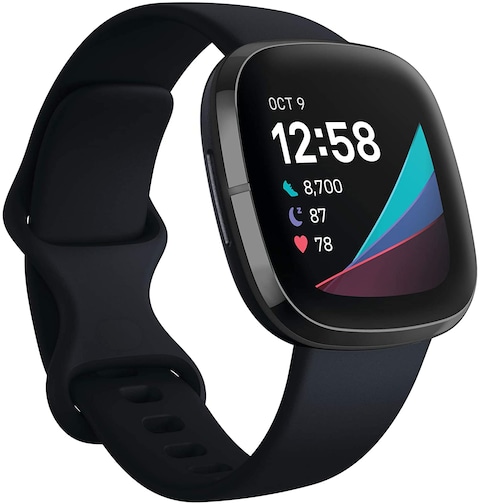 Fitbit Sense Smartwatch For Heart Health Stress Management &amp; Skin Temperature Trends - Carbon/Graphite Stainless Steel