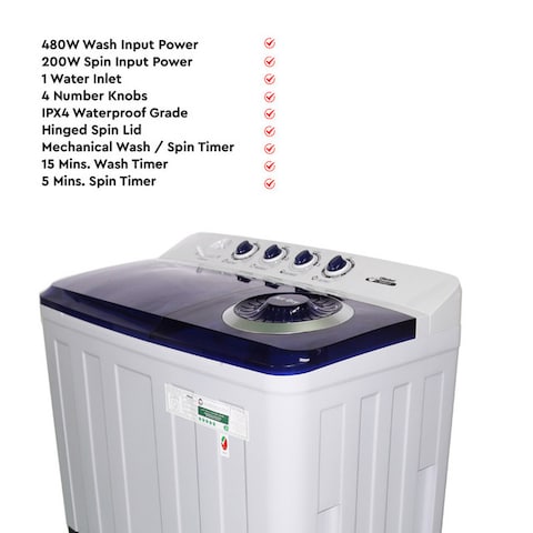 Nobel 20 KG Washing / 10 KG Spin Capacity Twin-tub Semi-Automatic Washer, Gentle Care for Textiles, Child-Lock Safety, Efficient Operation NWM2010 White