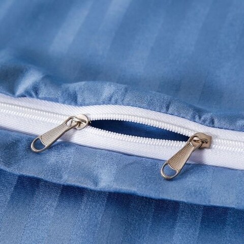 Luna Home Premium 6 Piece King Size Duvet Cover Satin Stripe Solid Stone Blue