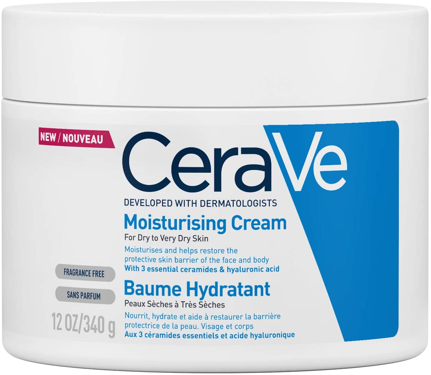 Cerave Moisturising Cream, 340 G/12 Oz, Daily Face, Body &amp; Hand Moisturiser For Instant &amp; Long-Lasting Hydration