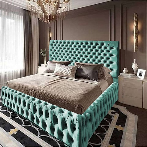 إن هاوس فالينسا هيكل سرير منجد بالمخمل - نفر ونص - 200×160 سم - تركواز