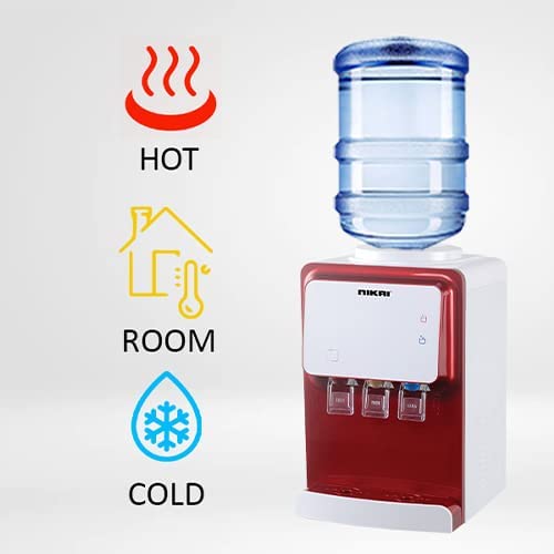 Nikai Top Loading Water Dispenser, Hot, Cold, And Normal Dispensing With Cup Holder For 5 Gallon Bottle, NWD1900T (White And Red)