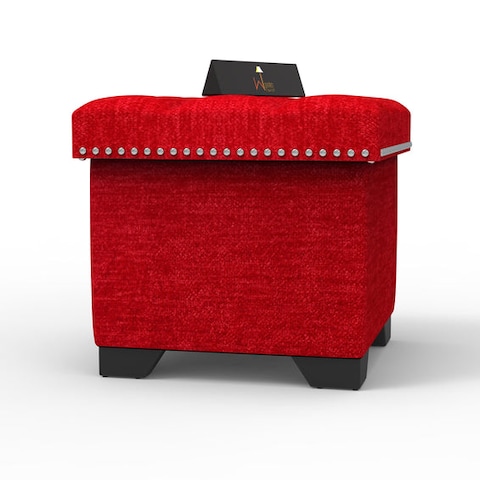 Eccentric Stool Cum End Table with Storage (Red)