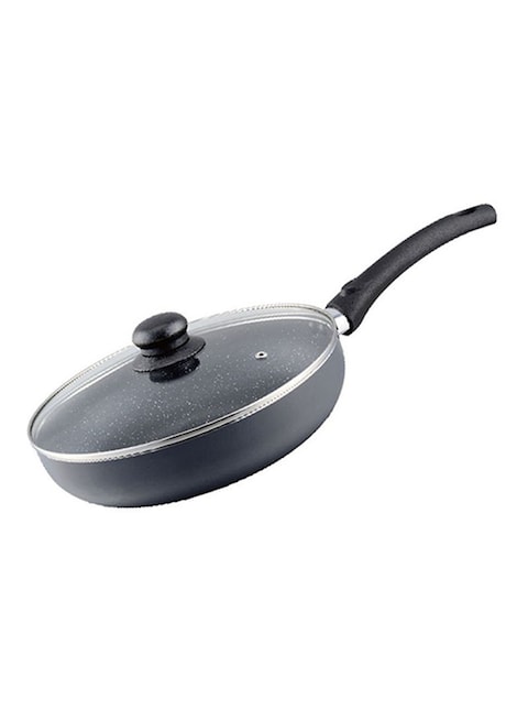 Delcasa Aluminium Frypan With Glass Lid Black 26centimeter