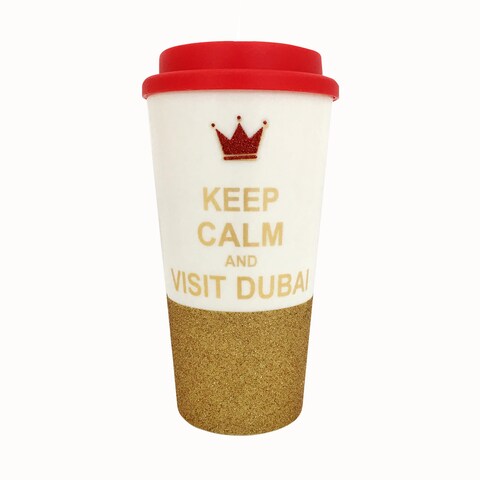 Tumbler &lsquo;Keep Calm and Visit Dubai&#39; Design with Glitters and Stones for Hot and Cold Beverages 16oz