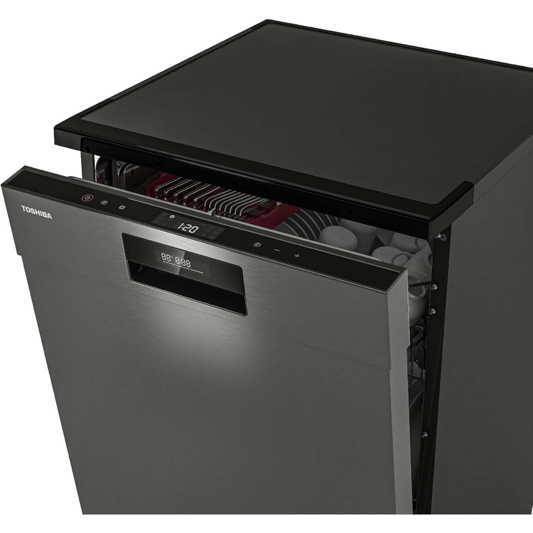 Toshiba 15 Place Settings, 3 Layer basket, Origin Inverter, 8 Programmes, 4 Functions Dishwasher Black DW-15F3ME(BS)