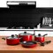 Non-Stick Cookware Set, 9pcs Aluminium Cookware, DC1995   3 Layer Durable Construction   Tempered Glass Lid with Steel Frame   CD Bottom   Bakelite Handle   2pcs Nylon Tool
