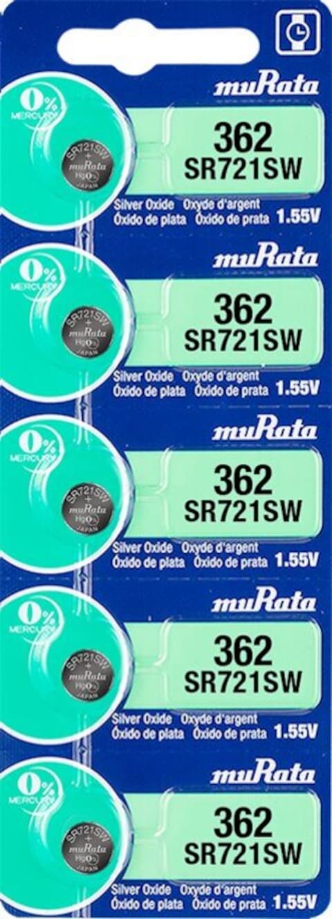 Murata SR721SW / 362 Silver Oxide 1.55V (muRata) Japan Batteries - 5 Pieces