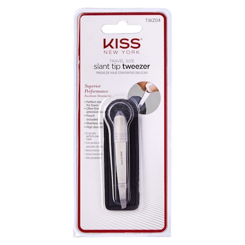 Kiss Travel Size Slant Tip Tweezer With Pouch White