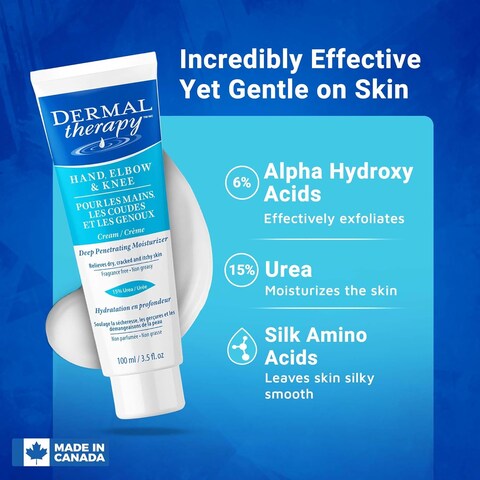 Dermal Therapy Hand Elbow Knee Cream, Hydrating Treatment Relieves Dry, Cracked, Itchy Skin Resulting From Frequently Washed/Cleaned Hand, 15% Urea And 6% Alpha Hydroxy Acids, 3.5 Fl. Oz