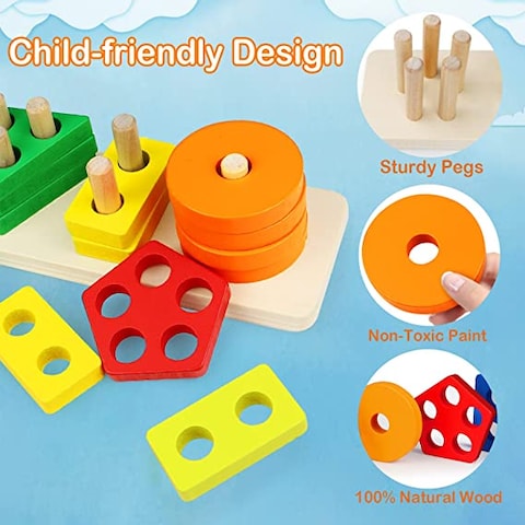 ESSEN Montessori Shape Sorting Stacking Educational Sorter Stacker Toy for Toddlers Preschool Kids
