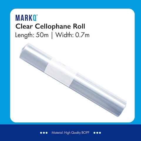Markq Clear Cellophane Wrap Roll 50m x 70cm Gift Wrapping for Flowers Basket Crafts Treats