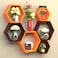 Hexagonal Shape Wooden Floating Wall Shelves (Set of 6, Orange &amp; Brown)