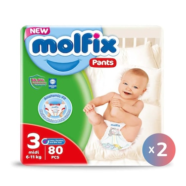 حفاضة مولفيكس بانتس ضد الباكتريا - مقاس 3 ميدي - 80 حفاضة * 2 قطعة