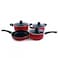 Royalford Cookware Set, 8 Pieces, Red, RF6082 Scratch Resistant, Tempered Glass Lids, 2.5MM Body Thickness, Bakelite Knobs, and CD Bottom