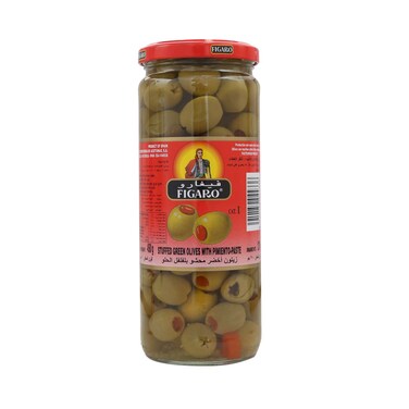 فيغارو زيتون أخضر محشو بالفلفل الحلو زجاجة 450غ