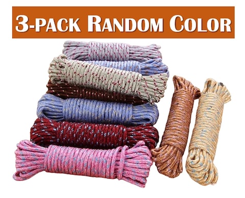 Lavish 15M/49Ft, 4mm Anti-Slip Outdoor Windproof Clothesline Laundary Rope Assorted Color (3-Pack)