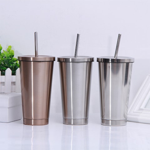 عام-500ml 304 غير القابل للصدأ كأس الصلب الساخن الباردة الشراب فراغ معزول قارورة سترو غطاء مجموعة البن القدح المحمولة البهلوان السفر