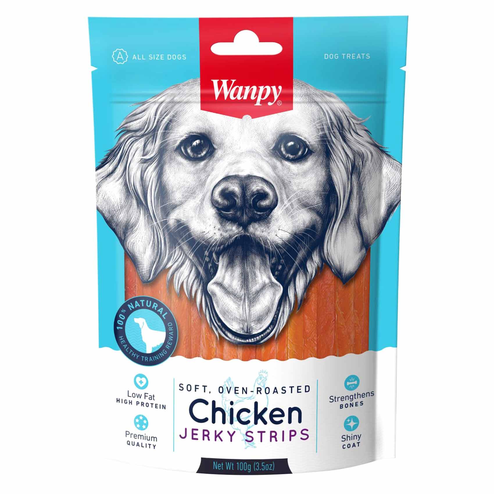 Wanpy Ovan Roasted Chicken Jerky Strips Dog Food 100g