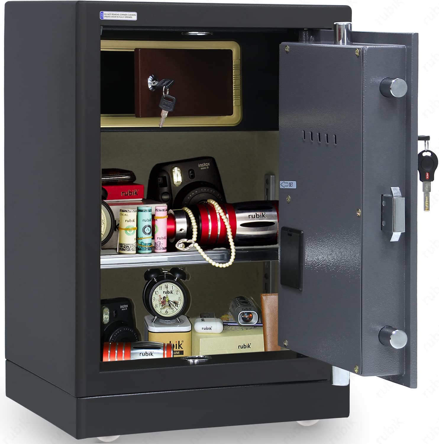 Rubik Safe Box Large Fire Resistant Dual Security Locker For Money Documents Home Office (60X40X35Cm) Black/Grey