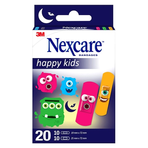 Buy Nexcare Happy Kids Bandages Plasters Monsters Assorted 20 PCS in UAE