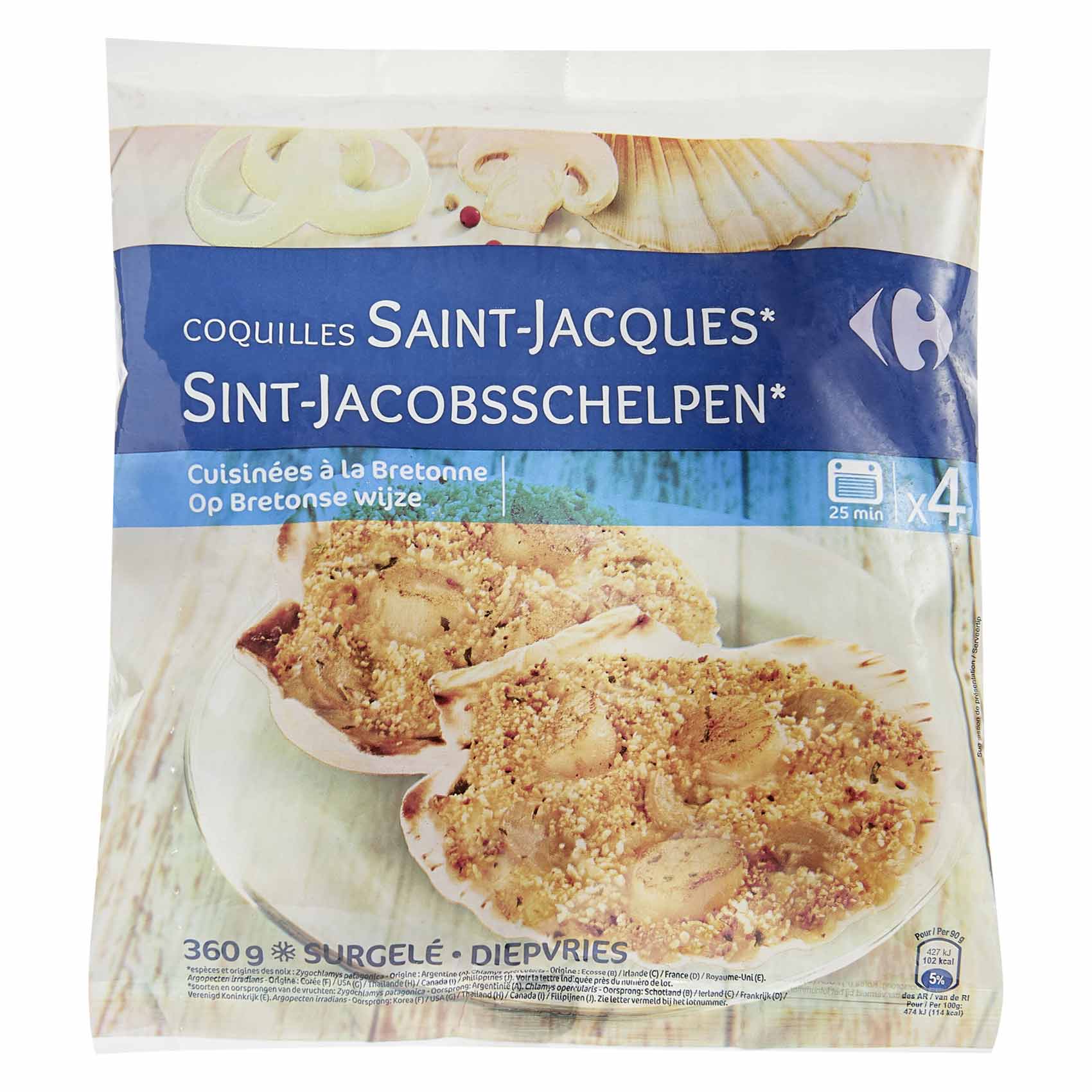 Carrefour Frozen Fish Scallops Shell 90g x 4 Pieces