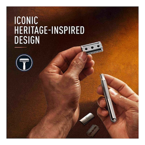 King C. Gillette Double Edge Safety Razor With 5 Platinum Coated Blades Silver 6 PCS